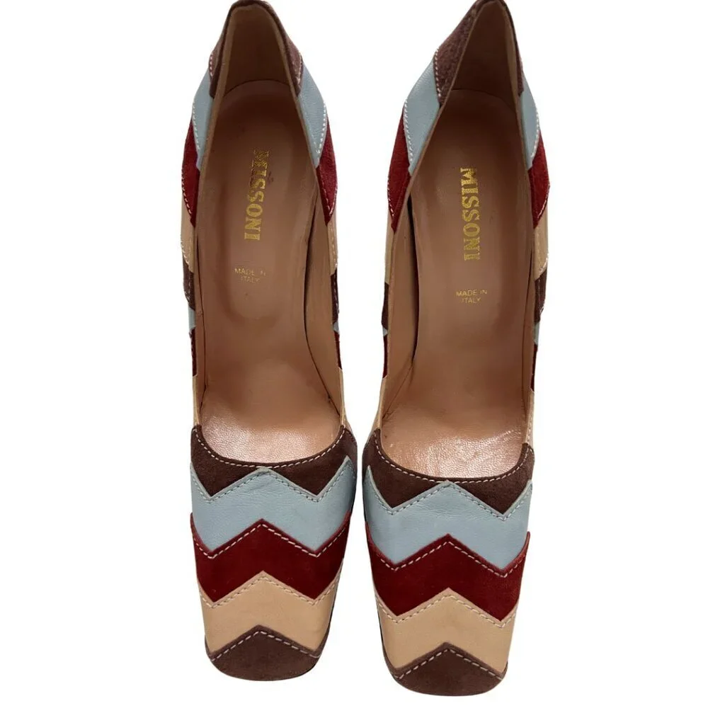 Vintage Missoni Multicolor Leather Suede Heels Never Worn Size 37